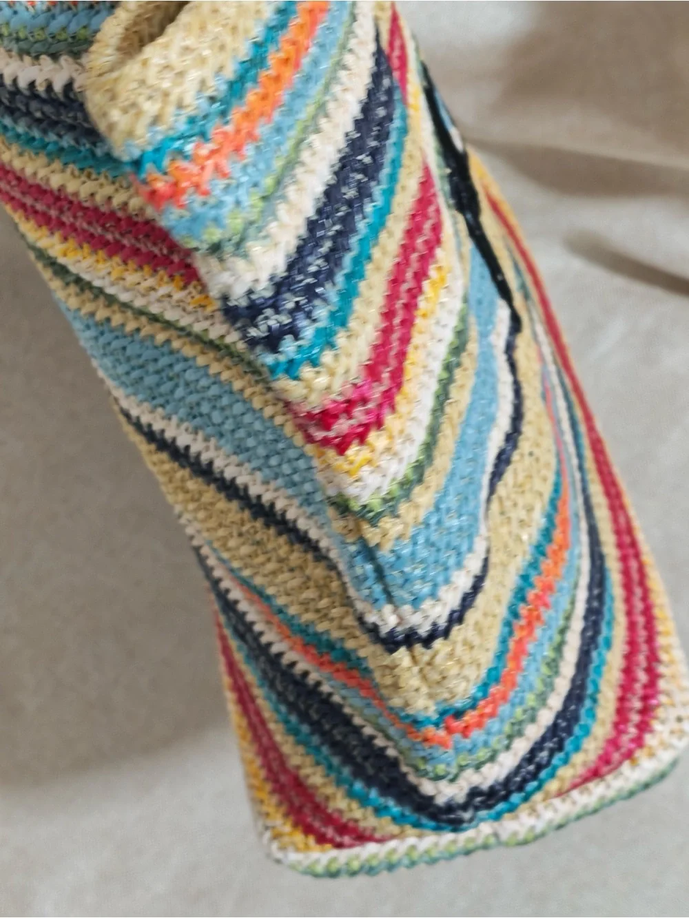 Miu Miu Multicolor Striped Crochet Tote with Brown Leather Straps - Picture 7 of 8
